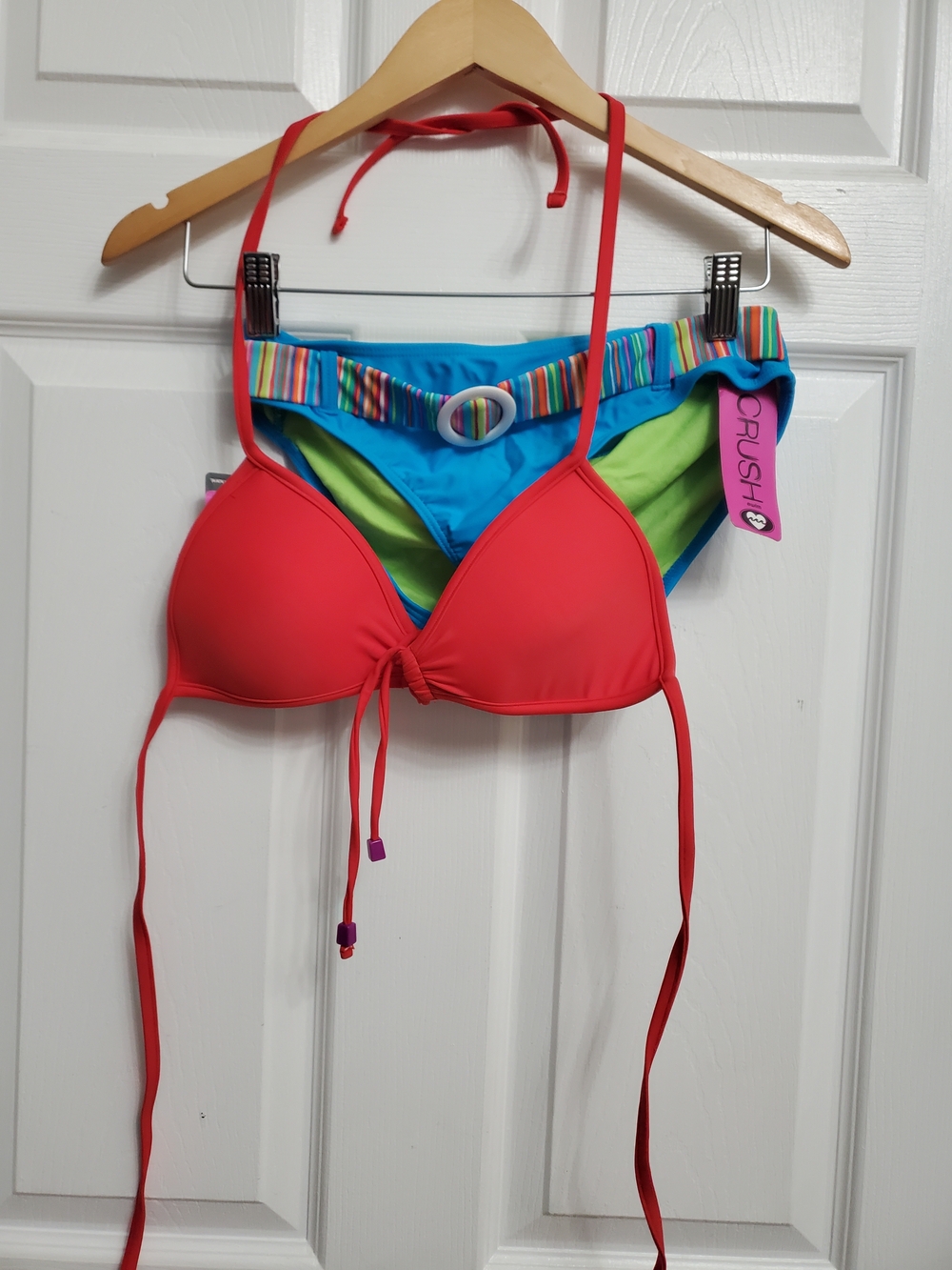 Crush Bikini Top with Blue & Green Bottoms - SIZE M (8-10)
